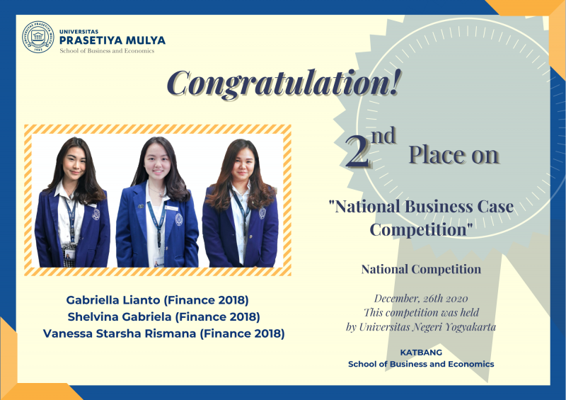 Mahasiswa Sekolah bisnis dan ekonomi Universitas Prasetiya Mulya meraih juara "National Business Case Competition" UNY