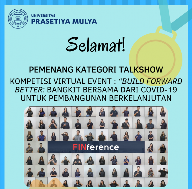 Kepanitian Finference Universitas Prasetiya Mulya memenangkan kompetisi virtual diadakan oleh Kementerian PPN/Bappenas